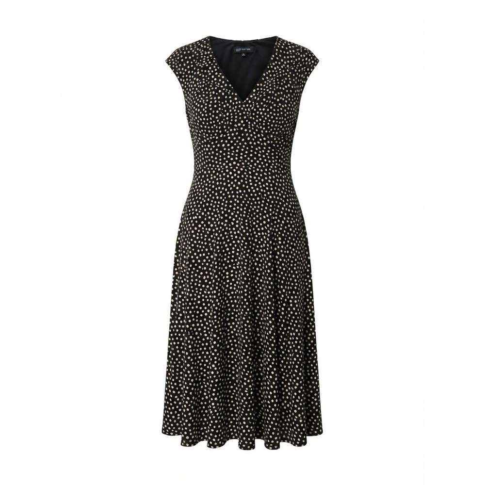 Jones New York Dress Womens 16 Black Cream Polka Dot Cap Sleeve V-Neck Excellent